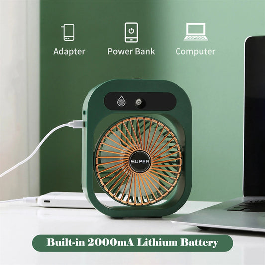 Portable USB Misting Fan – Rechargeable Air Cooler & Humidifier with 3 Wind Speeds