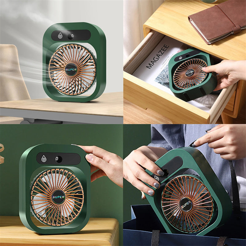 Portable USB Misting Fan – Rechargeable Air Cooler & Humidifier with 3 Wind Speeds