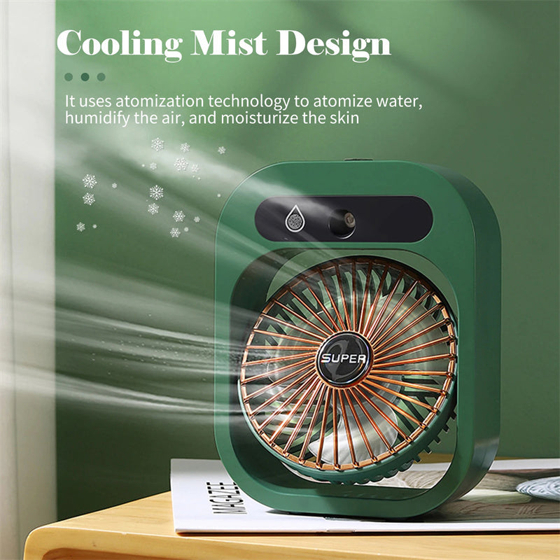 Portable USB Misting Fan – Rechargeable Air Cooler & Humidifier with 3 Wind Speeds