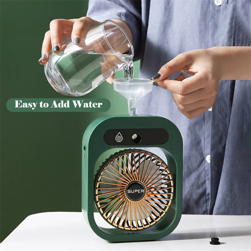 Portable USB Misting Fan – Rechargeable Air Cooler & Humidifier with 3 Wind Speeds